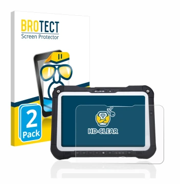 Parte frontal de un envase de producto con el logotipo de la marca BROTECT. Al lado se muestra el dispositivo Panasonic Toughb