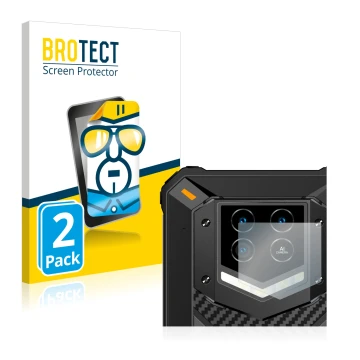 Parte frontal de un envase de producto con el logotipo de la marca BROTECT. Al lado se muestra el dispositivo Oukitel WP15 5G 