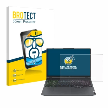 Parte frontal de un envase de producto con el logotipo de la marca BROTECT. Al lado se muestra el dispositivo Lenovo Legion 5 