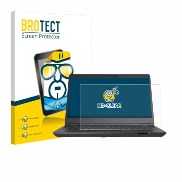 Parte frontal de un envase de producto con el logotipo de la marca BROTECT. Al lado se muestra el dispositivo Fujitsu Lifebook