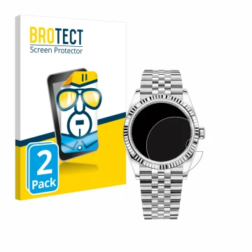 Parte frontal de un envase de producto con el logotipo de la marca BROTECT. Al lado se muestra el dispositivo Rolex Datejust 3