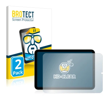 Parte frontal de un envase de producto con el logotipo de la marca BROTECT. Al lado se muestra el dispositivo Apple iPad Mini 