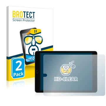 Parte frontal de un envase de producto con el logotipo de la marca BROTECT. Al lado se muestra el dispositivo Apple iPad 10.2