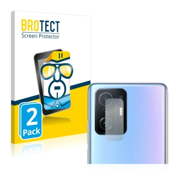 Parte frontal de un envase de producto con el logotipo de la marca BROTECT. Al lado se muestra el dispositivo Xiaomi 11T Pro (