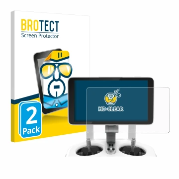 Parte frontal de un envase de producto con el logotipo de la marca BROTECT. Al lado se muestra el dispositivo DJI Phantom 4 Pr