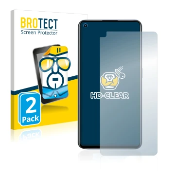 Parte frontal de un envase de producto con el logotipo de la marca BROTECT. Al lado se muestra el dispositivo realme GT Neo 2 