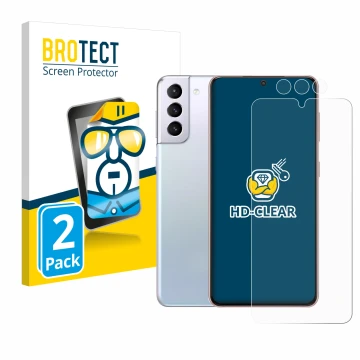 Parte frontal de un envase de producto con el logotipo de la marca BROTECT. Al lado se muestra el dispositivo Samsung Galaxy S