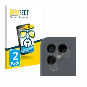 Parte frontal de un envase de producto con el logotipo de la marca BROTECT. Al lado se muestra el dispositivo Fairphone 4 (SÓL