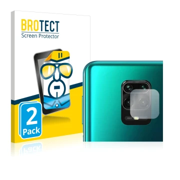 Parte frontal de un envase de producto con el logotipo de la marca BROTECT. Al lado se muestra el dispositivo Xiaomi Redmi Not