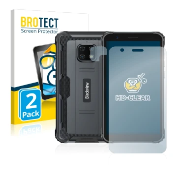 Parte frontal de un envase de producto con el logotipo de la marca BROTECT. Al lado se muestra el dispositivo Blackview BV4900