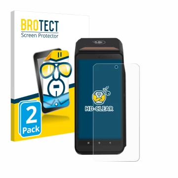 Parte frontal de un envase de producto con el logotipo de la marca BROTECT. Al lado se muestra el dispositivo ingenico Axium D