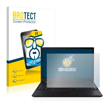 Parte frontal de un envase de producto con el logotipo de la marca BROTECT. Al lado se muestra el dispositivo Lenovo ThinkPad 