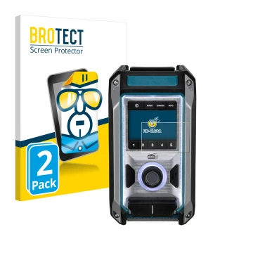 Parte frontal de un envase de producto con el logotipo de la marca BROTECT. Al lado se muestra el dispositivo Makita DMR115 co