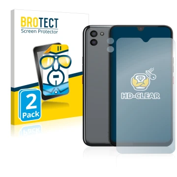 Parte frontal de un envase de producto con el logotipo de la marca BROTECT. Al lado se muestra el dispositivo Gigaset GS5 (Fro