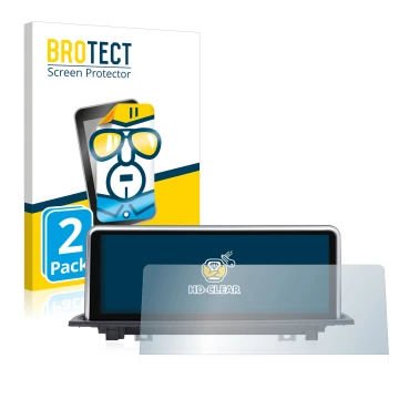 Parte frontal de un envase de producto con el logotipo de la marca BROTECT. Al lado se muestra el dispositivo Dynavin BMW X1 F