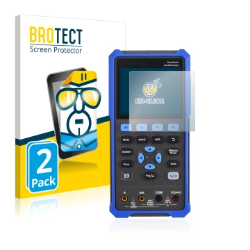 Parte frontal de un envase de producto con el logotipo de la marca BROTECT. Al lado se muestra el dispositivo Owon HDS 200 Ser