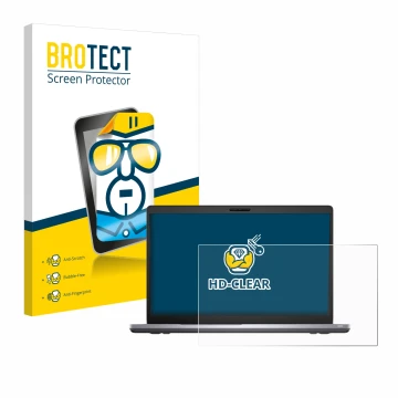 Parte frontal de un envase de producto con el logotipo de la marca BROTECT. Al lado se muestra el dispositivo Dell Latitude 55