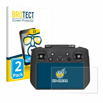 Parte frontal de un envase de producto con el logotipo de la marca BROTECT. Al lado se muestra el dispositivo DJI RC Pro con s