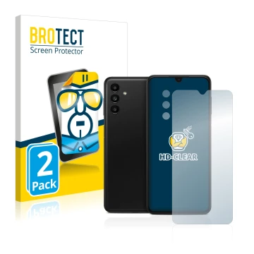Parte frontal de un envase de producto con el logotipo de la marca BROTECT. Al lado se muestra el dispositivo Samsung Galaxy A