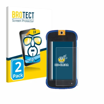 Parte frontal de un envase de producto con el logotipo de la marca BROTECT. Al lado se muestra el dispositivo Vtech Kidicom Ma