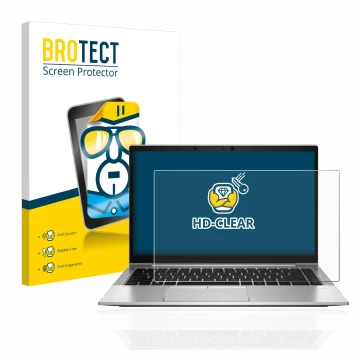 Parte frontal de un envase de producto con el logotipo de la marca BROTECT. Al lado se muestra el dispositivo HP EliteBook 840