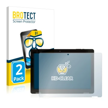 Parte frontal de un envase de producto con el logotipo de la marca BROTECT. Al lado se muestra el dispositivo Hannspree Pad Ap