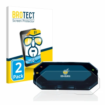 Parte frontal de un envase de producto con el logotipo de la marca BROTECT. Al lado se muestra el dispositivo Yamaha MT-07 202