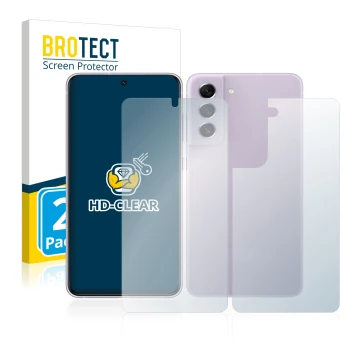 Parte frontal de un envase de producto con el logotipo de la marca BROTECT. Al lado se muestra el dispositivo Samsung Galaxy S