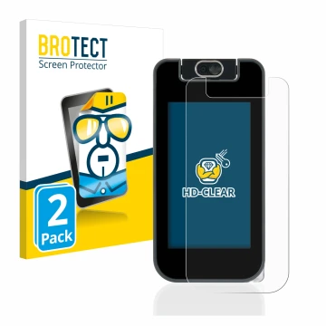 Parte frontal de un envase de producto con el logotipo de la marca BROTECT. Al lado se muestra el dispositivo Vtech Kidicom Ad