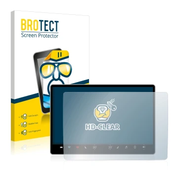 Parte frontal de un envase de producto con el logotipo de la marca BROTECT. Al lado se muestra el dispositivo Tesla Model Y In