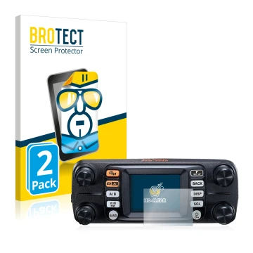 Parte frontal de un envase de producto con el logotipo de la marca BROTECT. Al lado se muestra el dispositivo Yaesu FTM-300DE 