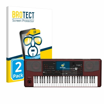 Parte frontal de un envase de producto con el logotipo de la marca BROTECT. Al lado se muestra el dispositivo KORG Pa1000 con 