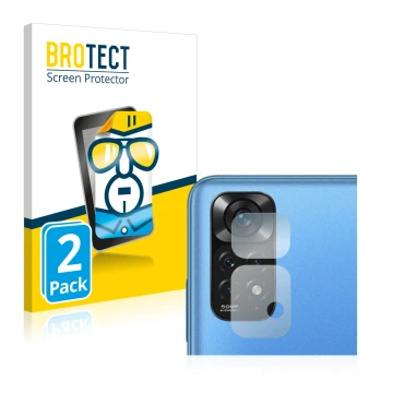 Parte frontal de un envase de producto con el logotipo de la marca BROTECT. Al lado se muestra el dispositivo Xiaomi Redmi Not