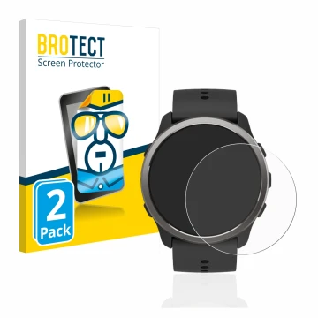 Parte frontal de un envase de producto con el logotipo de la marca BROTECT. Al lado se muestra el dispositivo Suunto 5 Peak co