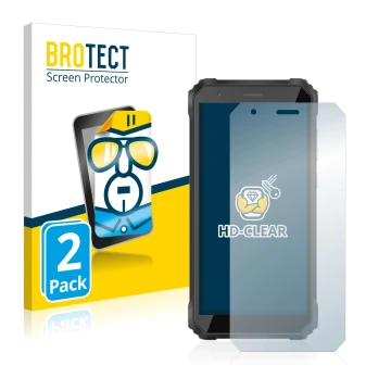 Parte frontal de un envase de producto con el logotipo de la marca BROTECT. Al lado se muestra el dispositivo Blackview Oscal 
