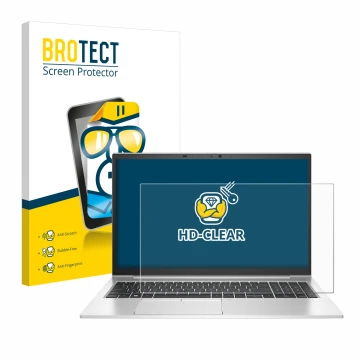 Parte frontal de un envase de producto con el logotipo de la marca BROTECT. Al lado se muestra el dispositivo HP EliteBook 850