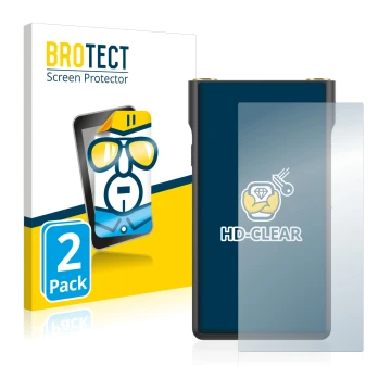 Parte frontal de un envase de producto con el logotipo de la marca BROTECT. Al lado se muestra el dispositivo Sony Walkman NW-