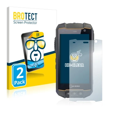 Parte frontal de un envase de producto con el logotipo de la marca BROTECT. Al lado se muestra el dispositivo i.safe MOBILE IS