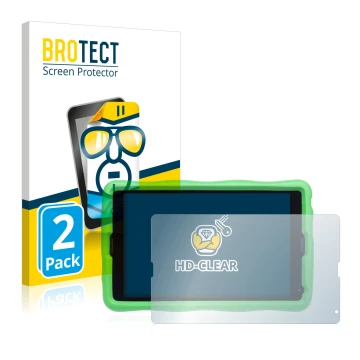 Parte frontal de un envase de producto con el logotipo de la marca BROTECT. Al lado se muestra el dispositivo MEDION Lifetab E
