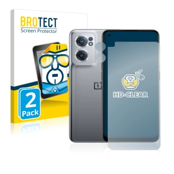 Parte frontal de un envase de producto con el logotipo de la marca BROTECT. Al lado se muestra el dispositivo OnePlus Nord CE 