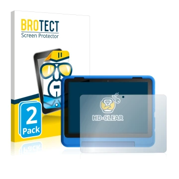 Parte frontal de un envase de producto con el logotipo de la marca BROTECT. Al lado se muestra el dispositivo Amazon Fire HD 8