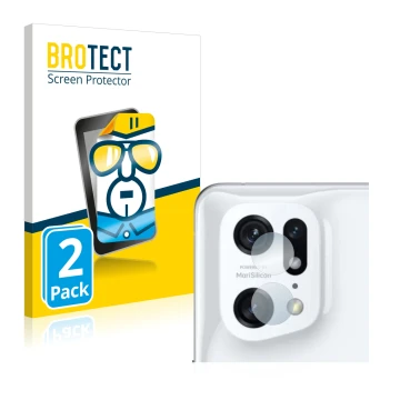 Parte frontal de un envase de producto con el logotipo de la marca BROTECT. Al lado se muestra el dispositivo Oppo Find X5 Pro