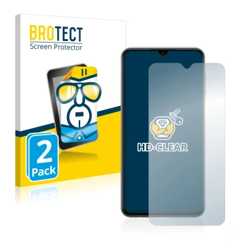 Parte frontal de un envase de producto con el logotipo de la marca BROTECT. Al lado se muestra el dispositivo Samsung Galaxy M
