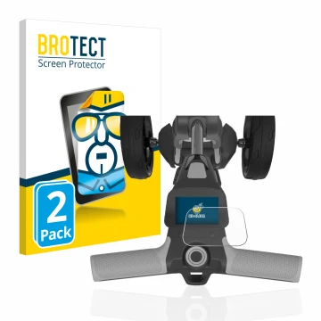 Parte frontal de un envase de producto con el logotipo de la marca BROTECT. Al lado se muestra el dispositivo PowaKaddy FX5 2.