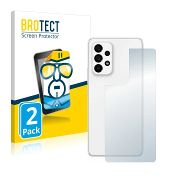 Parte frontal de un envase de producto con el logotipo de la marca BROTECT. Al lado se muestra el dispositivo Samsung Galaxy A