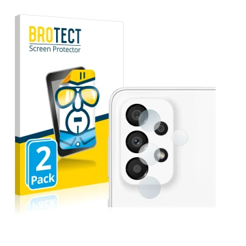 Parte frontal de un envase de producto con el logotipo de la marca BROTECT. Al lado se muestra el dispositivo Samsung Galaxy A
