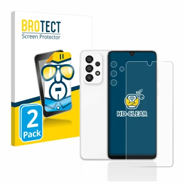 Parte frontal de un envase de producto con el logotipo de la marca BROTECT. Al lado se muestra el dispositivo Samsung Galaxy A