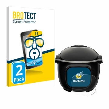 Parte frontal de un envase de producto con el logotipo de la marca BROTECT. Al lado se muestra el dispositivo Krups Cook4me To