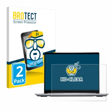 Parte frontal de un envase de producto con el logotipo de la marca BROTECT. Al lado se muestra el dispositivo Framework Laptop