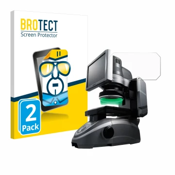 Parte frontal de un envase de producto con el logotipo de la marca BROTECT. Al lado se muestra el dispositivo Keyence IM-6125 